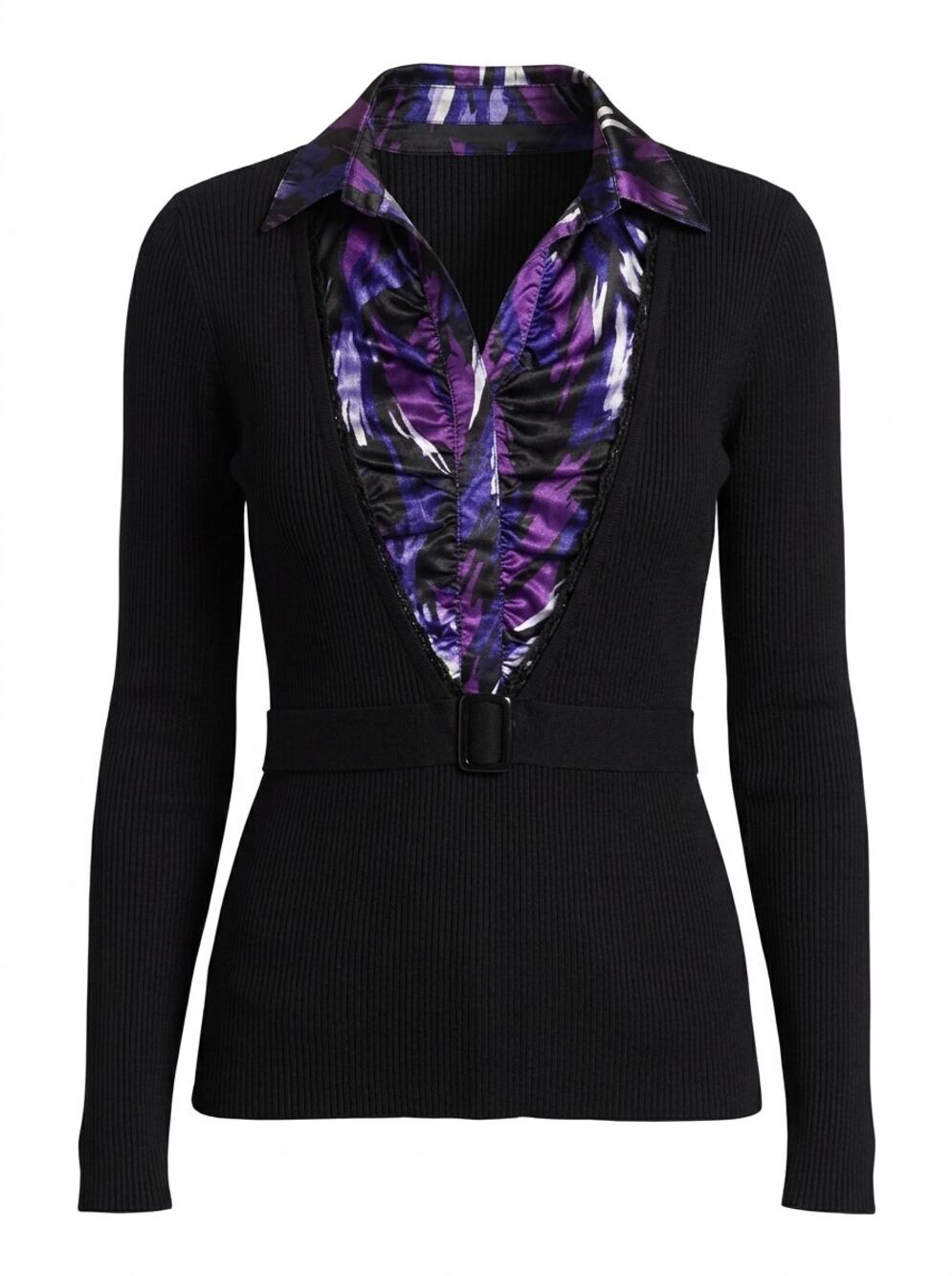 Style & Co. Silk Blend Black Ribbed Knit Lightweight Sweater Women Size M